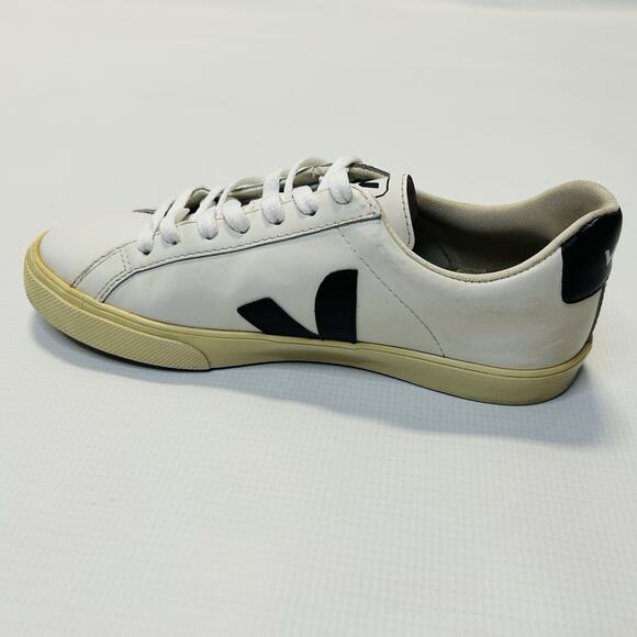 Veja Esplar Low White Black Women's Size 7 Leather Lace Up Shoes Sneakers - Picture 5 of 13